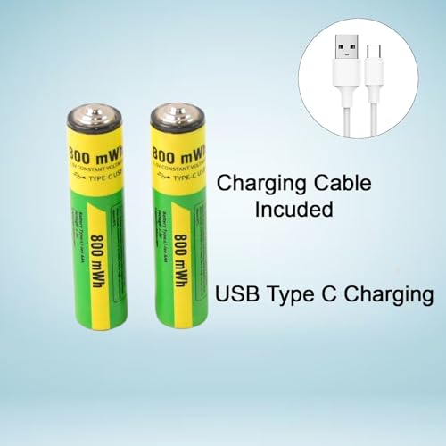 Image of AAA Rechargeable Battery 800 mWh 1.5V Lithium Ion USB Type-C Charging Cell, Triple A Direct Charge Battery with LED Indicator, Fast Rechargeable Battery for Remote, Mouse, Toys (1 Pair) (Pack of 2)