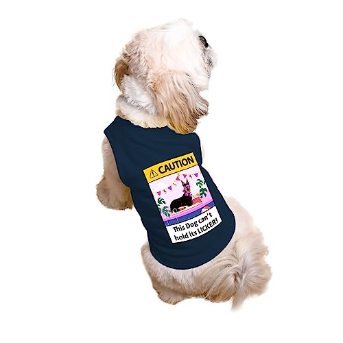Image of Ruse Can't Hold the Licker Printed Dog Round Neck Sleeveless Vest Tank T-Shirt /Tees Apparel /Clothes /Tees Gift for Dogs (Navy /L (Desi /Stray, Doberman etc.)