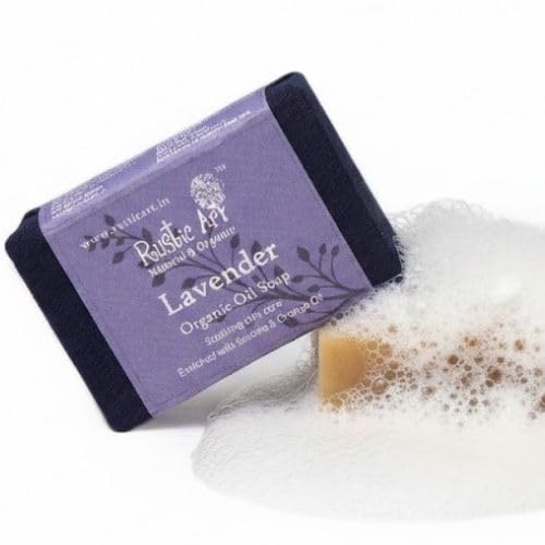 Image of Rustic Art Lavender Soap | Calming & Relaxing | Sal Butter & Orange | Handmade Organic | For Women & Men | (1, 100gm)
