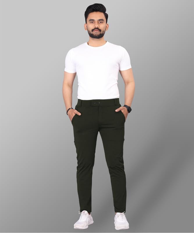 Image of COMBRAIDED Men's Slim Fit Stretchable Casual Trousers | Stylish Lycra Blend Pants for Office, Party