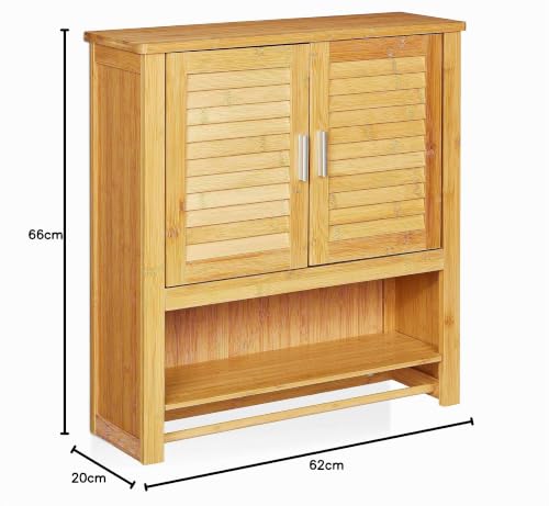 Miniatura 2 de Relaxdays - Estante De Pared Con Armario Lamell, Bambú, 66 X 62 X 20 Cm, Cuarto De Baño, 2 Puertas Color Natural