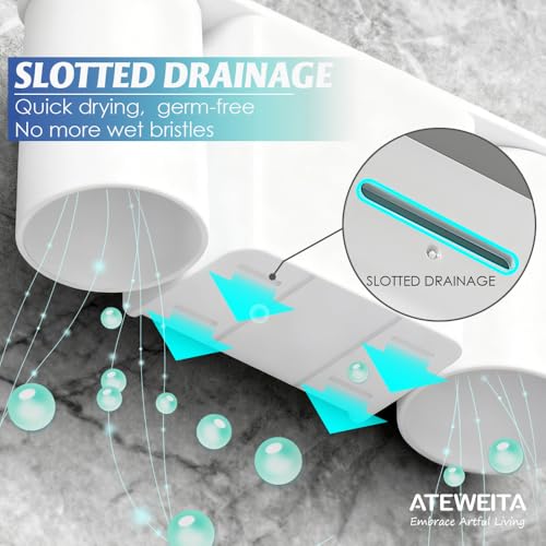 Ateweita Zahnbürstenhalter Ohne Bohren, Zahnputzbecherhalter Wand, Zahnputzbecher Magnetisch mit Halterung, Toothbrush Holder Without Drilling für Badezimmer Organizer (1, Weiß, 25.6 * 10.5cm) 4
