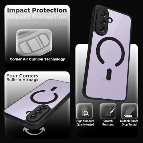 Image of RIGGEAR Shockproof Sleek Hybrid Armor Magnetic Back Cover Case Compatible with MagSafe Accessories for Samsung Galaxy A37 5G (Clear PC + Black TPU Bumper)