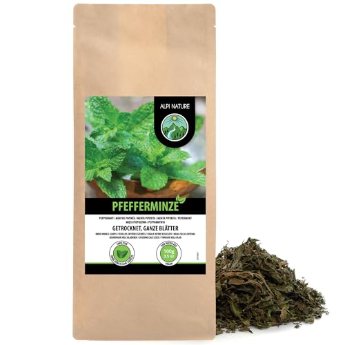 Alpi Nature Té de Menta Piperita 100g, Hojas de Menta Piperita Secas Enteras para Infusión