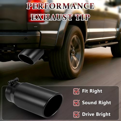 Image of Exhaust Tip 4 inch Inlet 5 inch Outlet 12 inch Long, High Performance Stainless Steel, Peel-Resistant Black Powder Coated, Rolled Angle Cut, Bolt-On Diesel Tail Pipe, Universal for Car Truck