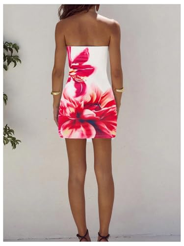 Image of WDIRARA Women's Floral Print Mini Tube Dress Summer Strapless Sleeveless Bodycon Dresses
