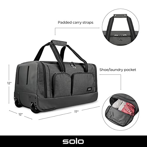 solo Leroy Carry-On Wheeled Duffle Bag, 49L Capacity, Grey, 22 Inch