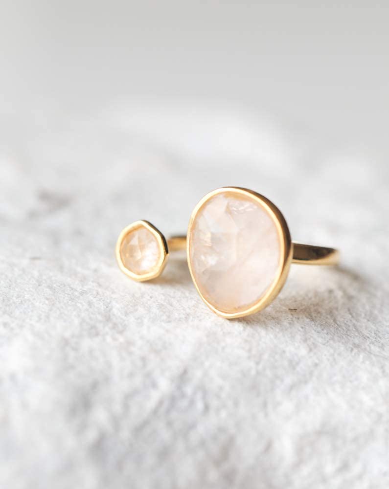 Elegant 14K Gold-Plated Statement Ring with Light Pink Simulated Rose Quartz - Hypoallergenic & Lightweight, Dainty & Simple for Daily Wear - Minimalist Jewelry 2