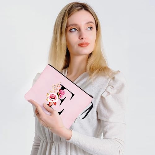 Image of Vavabox A-Z Personalized Makeup Bag, Birthday Gifts for Women Mom, Gifts for Best Friend, Bride Bridesmaid Cosmetic bag (E, Pink)