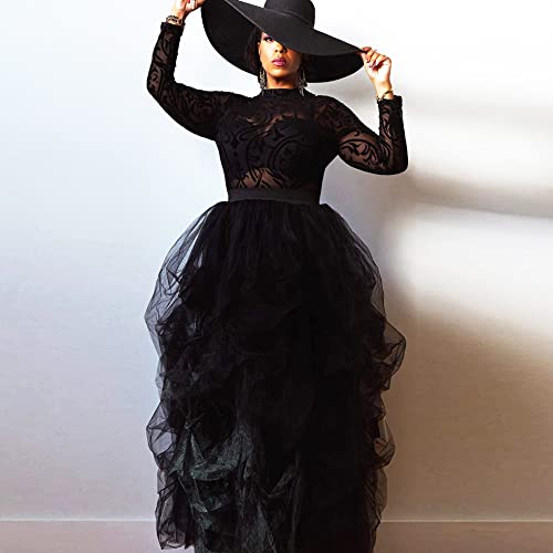 Lisong Women Maxi Tulle Floor Length Layered High Waist Spectial Occasion Skirt 3Xl Black #TOP2