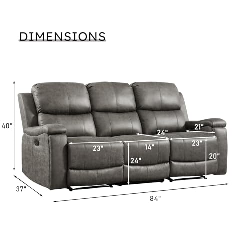 Image of CANMOV Faux Leather Manual Reclining Sofa,3 Seat Recliner Couch Sofa with Overstuffed Arms and Back,Manual Recliner Sofa Set with Concealed Cup Holders for Living Room,Grey