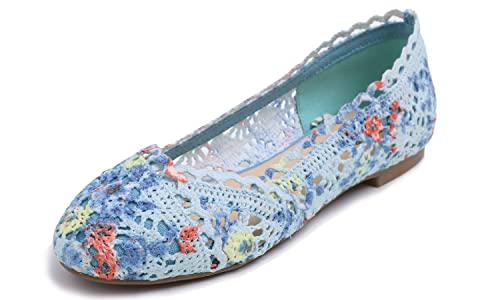 Image of FEVERSOLE Women's Comfort Breathable Knit Crochet Shoes Lace Ballet Flats