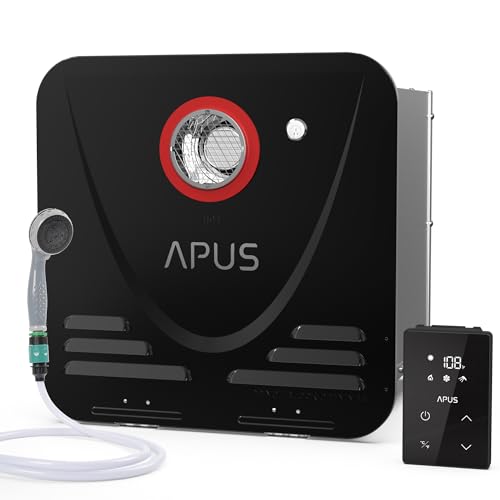 APUS RV Tankless Water Heater, 68,000 BTU Propane Gas On Demand Instant Hot Water Heater with Black Door, 12V, 3.9 GPM, High Altitude Available, Multi-function Controller, Compatible with All RVs