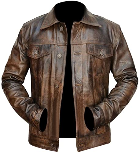 Men's Brown Trucker Vintage Motorcycle Western Biker Slim Fit Genuine Leather Trucker Jacket3
