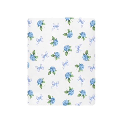 Image of pnyoin Baby Crib Sheets for Boys Girls Blue Bows Flower Hydrangea Fitted Playard Sheet Soft Baby Sheet for Standard Crib and Toddler Mattress M