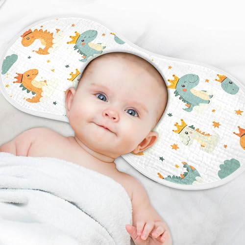 Cartoon Dinosaur with Crown Baby Burp Cloths, Cotton Soft Absorbent Burp Cloth, Baby Bib Cloths Spit Up Rags for Newborn Boys Girls, 2 Pack, 22”x11” 6