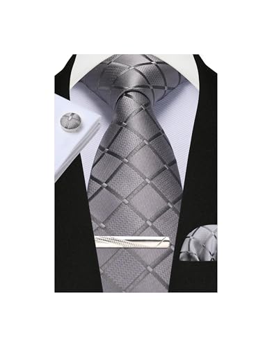 Image of Striped Plaid Polka Dot Mens Tie Formal Necktie Pocket Squares Ties Clips Cufflinks Classic for Men Set
