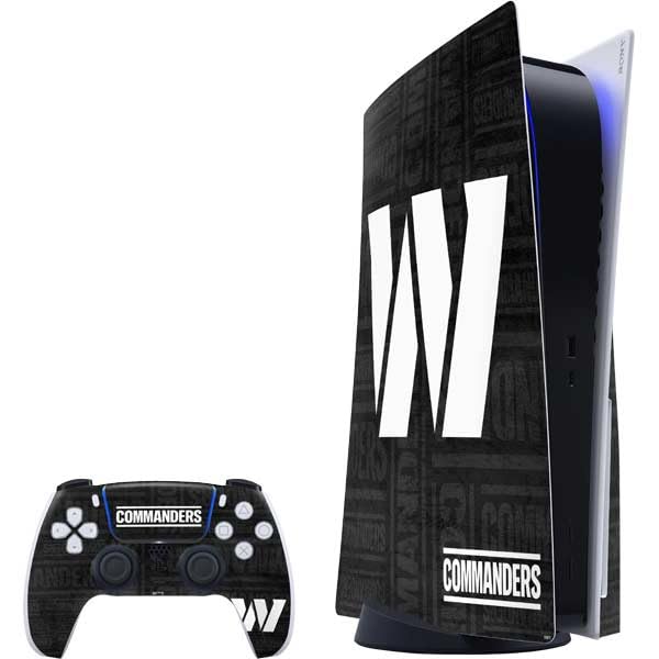 Skinit Decal Gaming Skin Compatible with PS5 Bundle - Officially Licensed NFL Washington Commanders Black and White Design