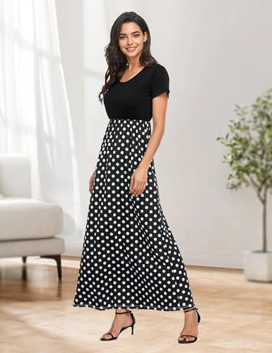 Image of Lacavocor Womens Short Sleeve Maxi Dresses Empire Waist Long Dress