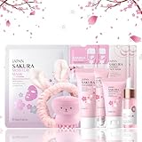 Skin Care Sets & Kits For Teenage Girls Gifts, Sakura Pamper Sets For Teenage Girls, Teen Skincare Set Pamper Set -Cleanser, Serum, Cream, Eye Serum, Face & Mud & Sleep Mask*2, Brush, Headband