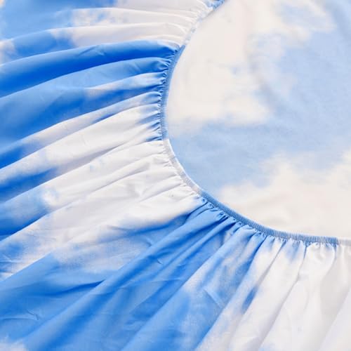 Image of Bedding Fitted Sheet with Deep Pocket for Single Bed Mattress Cover Sheets,White Cloud Printed Fabric Bed Sheets (Blue Sky, Twin)