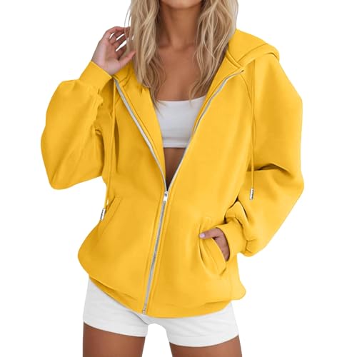 Betadog Black Zip Up Hoodie Women Women'S 2025 Zip Up Y2K Hoodies Casual Long Sleeve Sweatshirts Fall Spring Track Jackets With Pockets Yellow Fall Outfits For Women Xx-Large