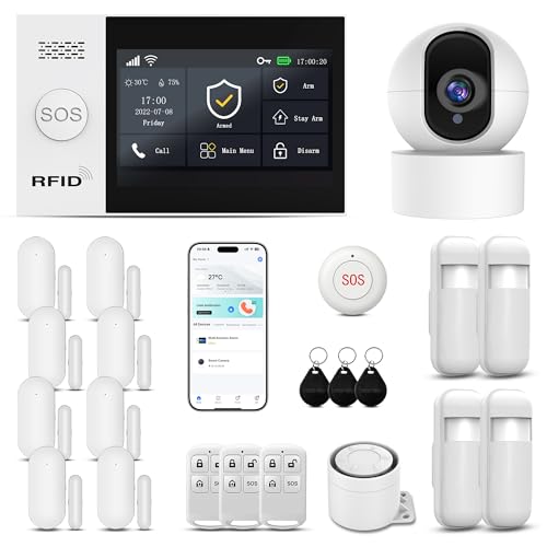 Alarm System for Home Security,22-Pcs 4.3In Touch Screen Hub with 2K HD Camera Home Security System...