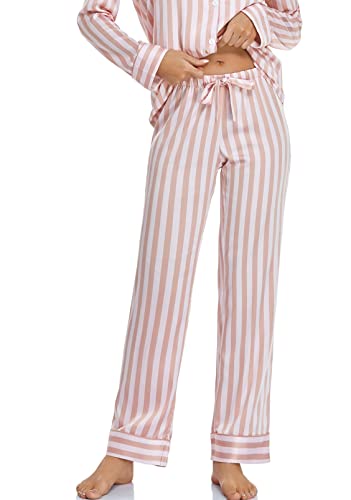 Image of Serenedelicacy Women's Satin Pajama Set Long Sleeve Button Down Sleepwear 2-Piece Silky Pj Set
