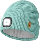 atnke led cappello con luce, usb ricaricabile 4 led luce cappello corsa torcia mani libere lampada invernale testa calda berretto lavorato maglia con pile foderato regali per uomo e donna/bud green