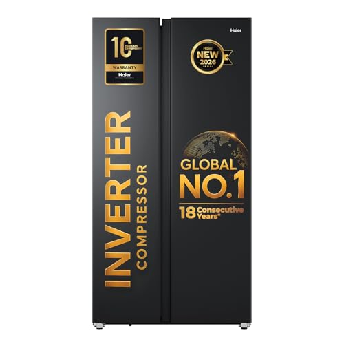 Haier 540L 3Star 2 Door Side by Side Frost Free Refrigerator|Expert Inverter|Internal Mi-com|Twist Ice Tray|Deo Fresh Technology (HRS-615LB, Luxe Black)