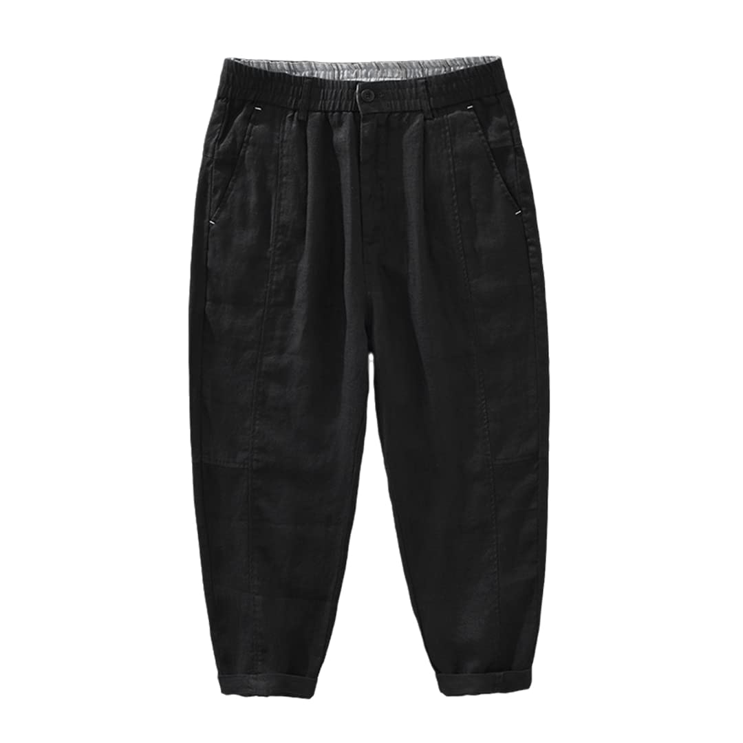 Disimlarl Pantaloni alla caviglia in lino primavera estate pantaloni casual da uomo vintage sottile elastico in vita
