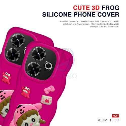 Image of AESTMO Back Case Cover for Redmi 13 5G | 3D Cute Fun Cartoon Characters | Anti Slip Grip Cute Wave Curly Frame Shape | Full Body Protection | Camera Protection Back Cover for Redmi 13 5G (Pink)