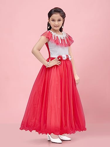 Image of Aarika Girls Gajri Color Self-Design Gown