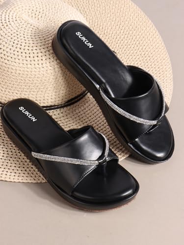 Image of Sukun 6801 Women's Wedge Heel Sandals Comfortable Cushioned Footbed Adjustable Anti-Slip Outsole Stylish & Elegant Design For Girls /Ladies