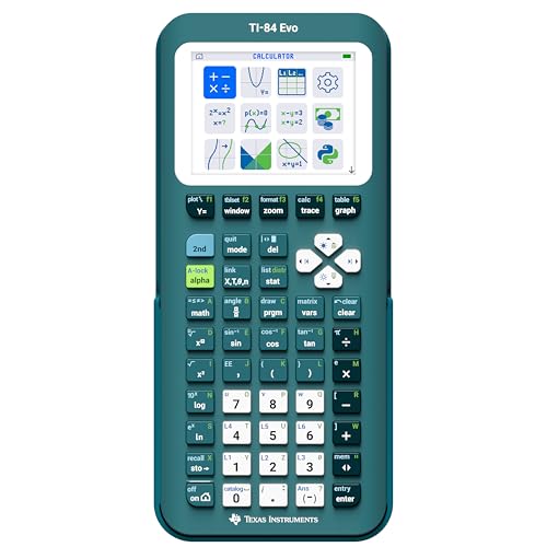 Image of TI-84 Evo Graphing Calculator Texas Instruments, Teal | Intuitive Icon-based Homescreen, USB-C Charging, Python Programming, Faster Performance, Bigger Graphs than TI-84 Plus CE