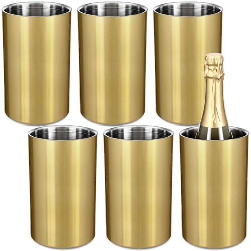 Potchen 6 Pack Wine Chiller Bucket Wine Bottles Cooler Bulk, Stainless Steel Double Wall Insulated Champagne Ice Bucket for Parties,Fits for 750 ml Bottles (Gold)