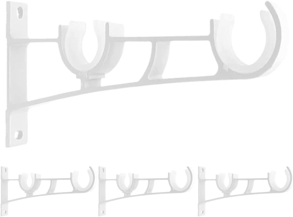 4Pcs Double Rod Curtain Brackets Metal Curtain Rod Mounting Support Bracket Wall Holder for White Finish Home Window Treatment Hardware