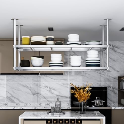 AYVADA Estantes organizadores de Techo de Cocina de Acero Inoxidable para Colgar Vino, Estante de exhibición de Barra de 2 Capas, estantes flotantes para Plantas y Flores (80 x 35 x 80 cm)