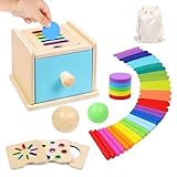 MTTIERY Montessori Toys for 1 2 3 Year Old, 4-in-1 Wooden Montessori Coin Box, Object Permanence Ball Drop Learning Color Sorting Toys for Toddlers 1-3, Gifts for 18 Months Baby Boys Girls