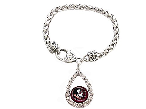 Sports Accessory Store Florida State Seminoles Red Teardrop Clear Crystal Silver Bracelet Jewelry FSU