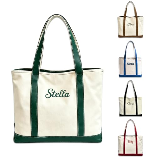 VJY Personalized Embroidered Canvas Tote Bag,Custom Reusable Shopping Bags