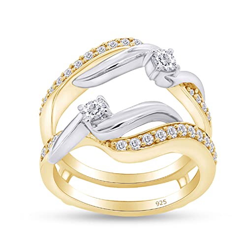 SAVEARTH DIAMONDS 1/2 ct t.w Round Cut Lab Created Moissanite Diamond Two Tone Wedding Band Ring Guard Enhancer For Women In 14K Gold Over Sterling Silver(VVS1 Clarity 0.50 Cttw)
