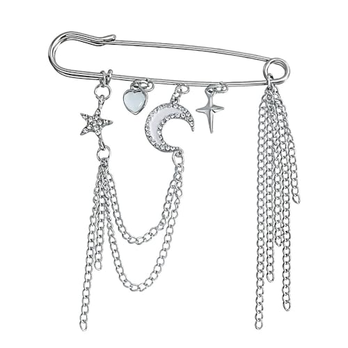 Image of Vintage Tiny Star Moon Brooches Pins Y2K Pins Jewelry Shining Shooting Star Opal Moon Heart Pendant Lapel Pin Women Safty Pin Fashion Clothes Accessories