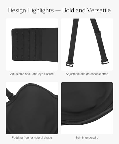Image of Popilush Strapless Push Up Minimizer Bras for Women Bandeau Support Unlined Bra No Padding Underwire Everyday Bras Tube Top