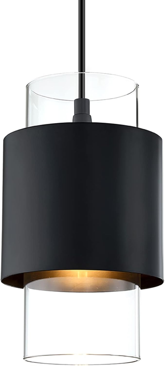 1 Light Hanging Indoor Kitchen Island Pendant Light 6" Drum Glass Shade Pendant Ceiling Light Fixtures Modern Farmhouse Dinning Over Sink (Black Finish, 1 Pack) Black 6" Glass 1 Pack