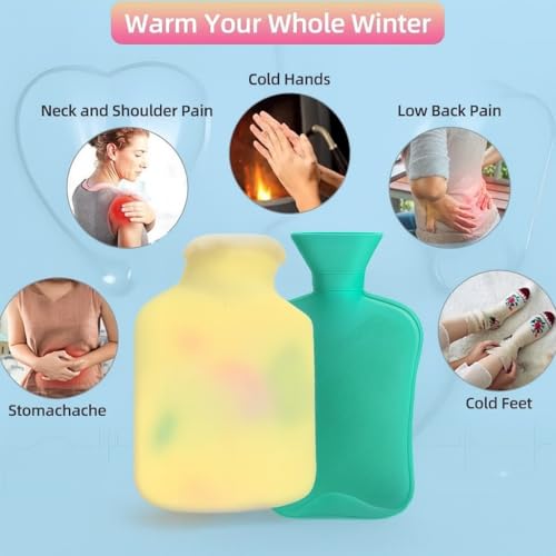 Image of Hot Water Bag with Soft Plush Cover 1000ml, Medical-Grade Silicone Hot & Cold Therapy Hot Water Bottle for Period Cramps, Back Pain, Muscle Aches & Body Relaxation & Comfort (Pastel Ombre)