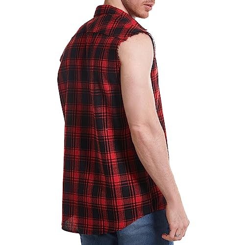 Sleeveless Plaid Front Shirt for Men,Cowboy Button Down Shirts2