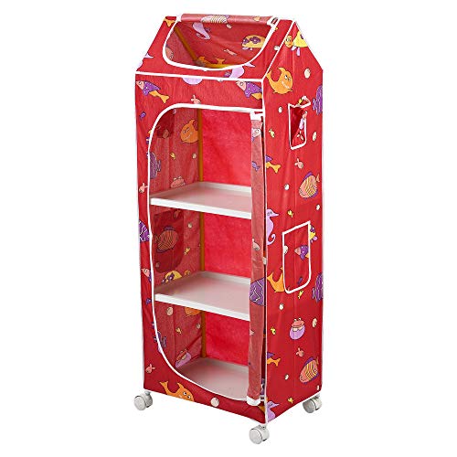 Image of Little One's | 4 Plastic Shelves Baby Foldable Wardrobe (Made in India), Unbreakable Material, (Plastic Structure)| Aquatic Red | HP4 /FR