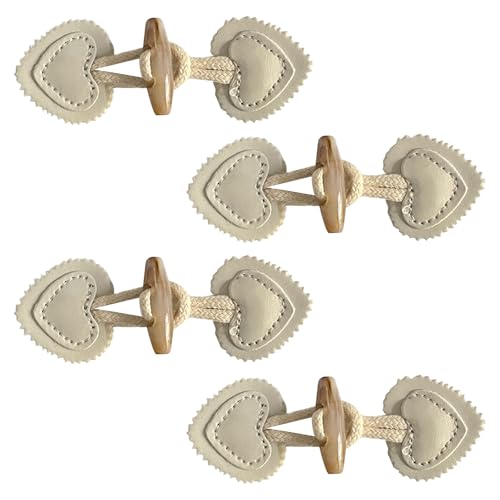 4 Pairs Leather Toggle Clasps - Faux Leather Horn Buttons with Closure for Jackets, Coats, Crafts, and DIY Projects - Durable Replacement Buttons for Duffle Coats and Fashion Accessories (White)