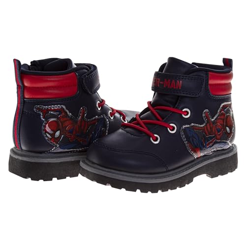 Josmo SpiderMan Boots for Boys MidCalf Zipper and Strap Closure - Spidey Workboot Construction Boot Trekking Walking Hiking Climbing (Sizes: 7-10 Toddler / 11-12 Little Kid)4